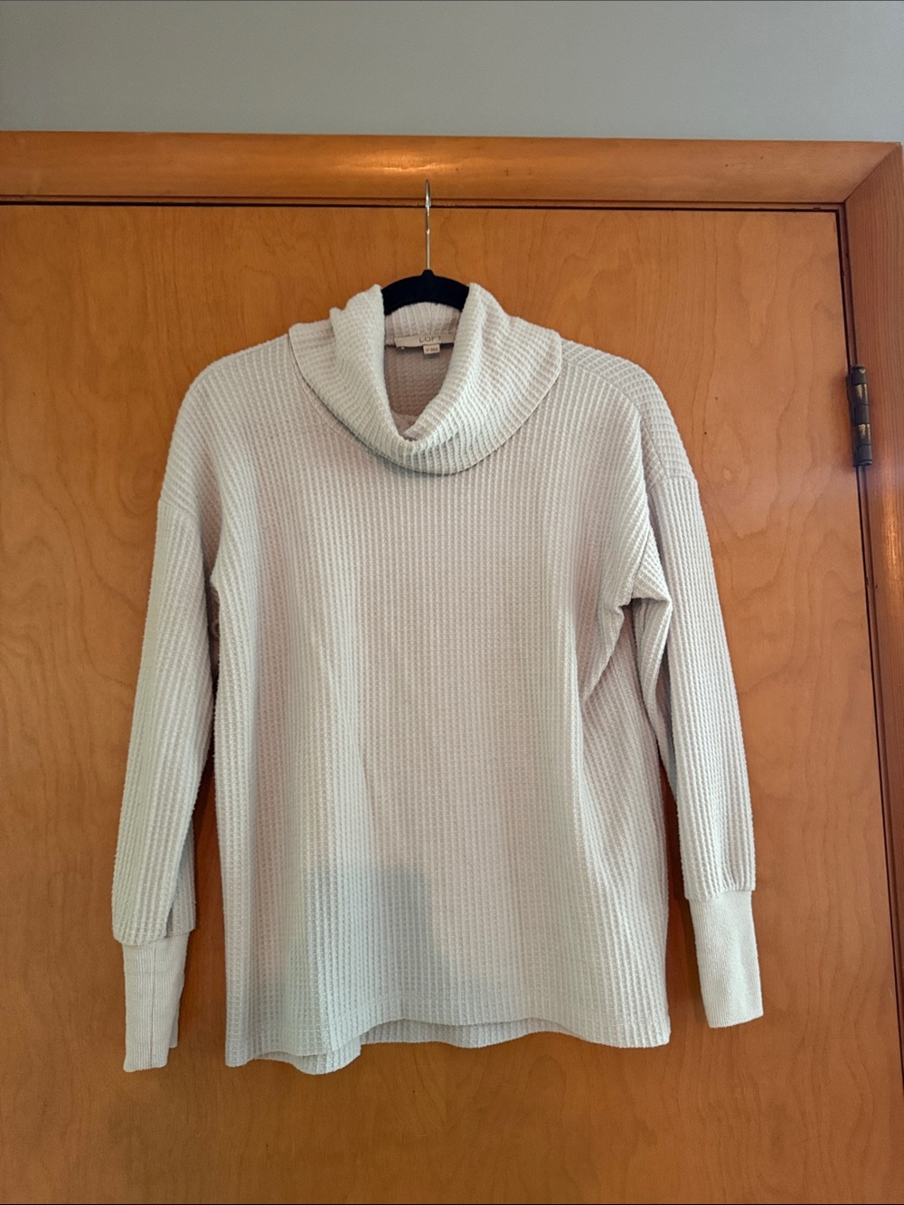 LOFT Light Gray Cowl Neck Waffle Knit Shirt